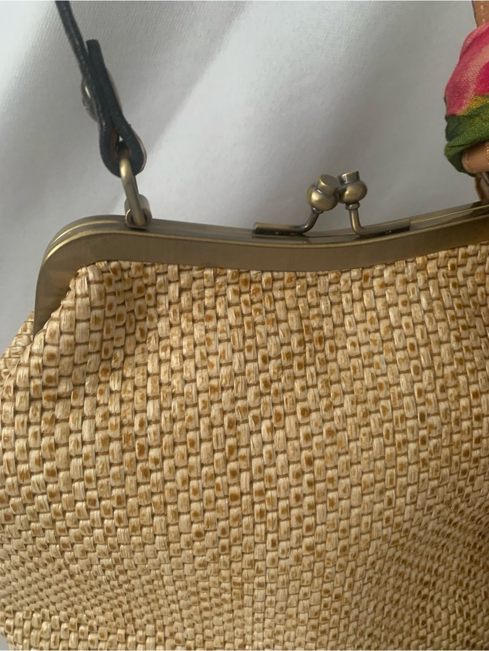 Patricia Nash Laureana Frame Satchel Straw Bag Rattan Style Clutch Pockets Scarf - Picture 2 of 11